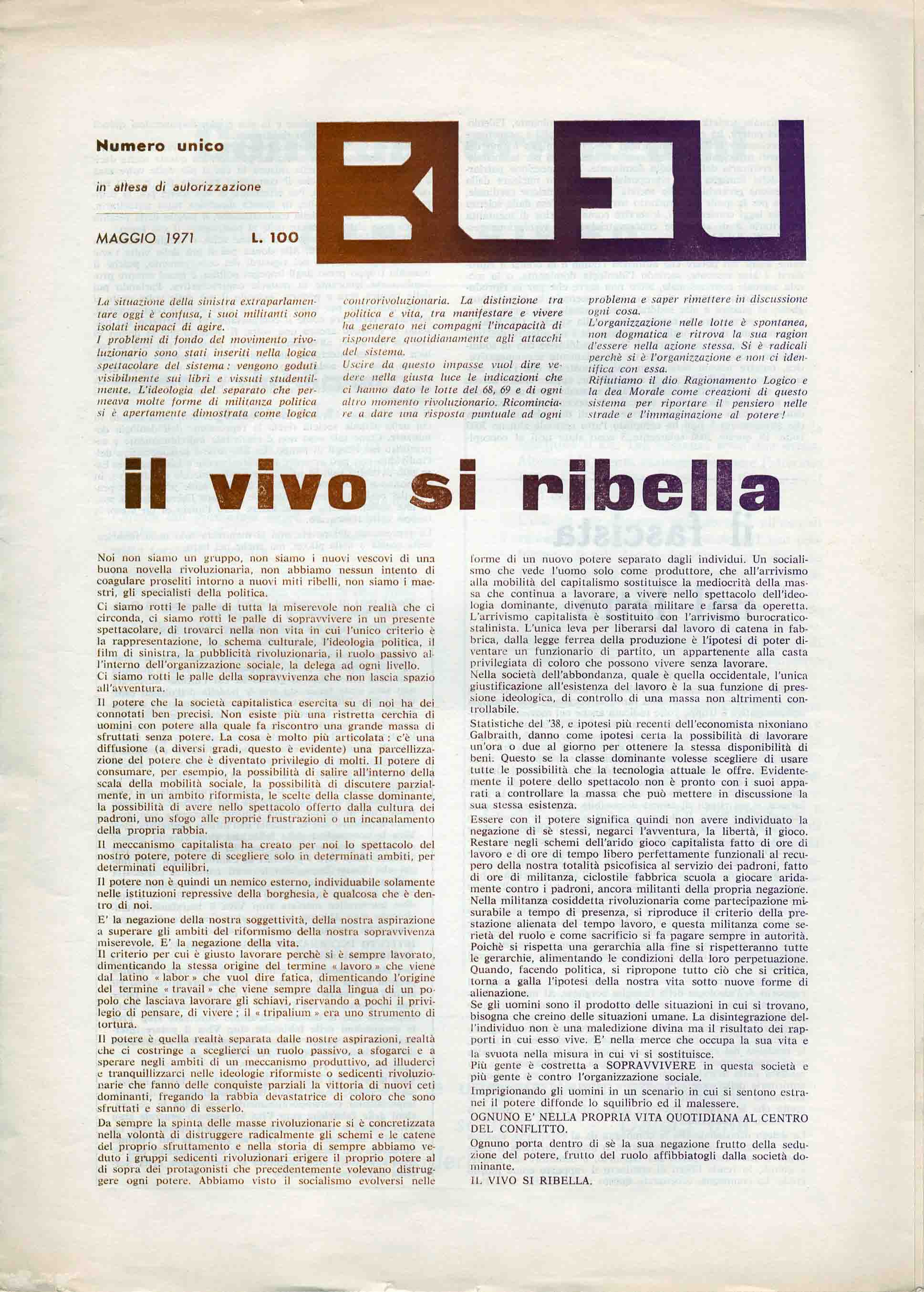 Bleu. Numero unico